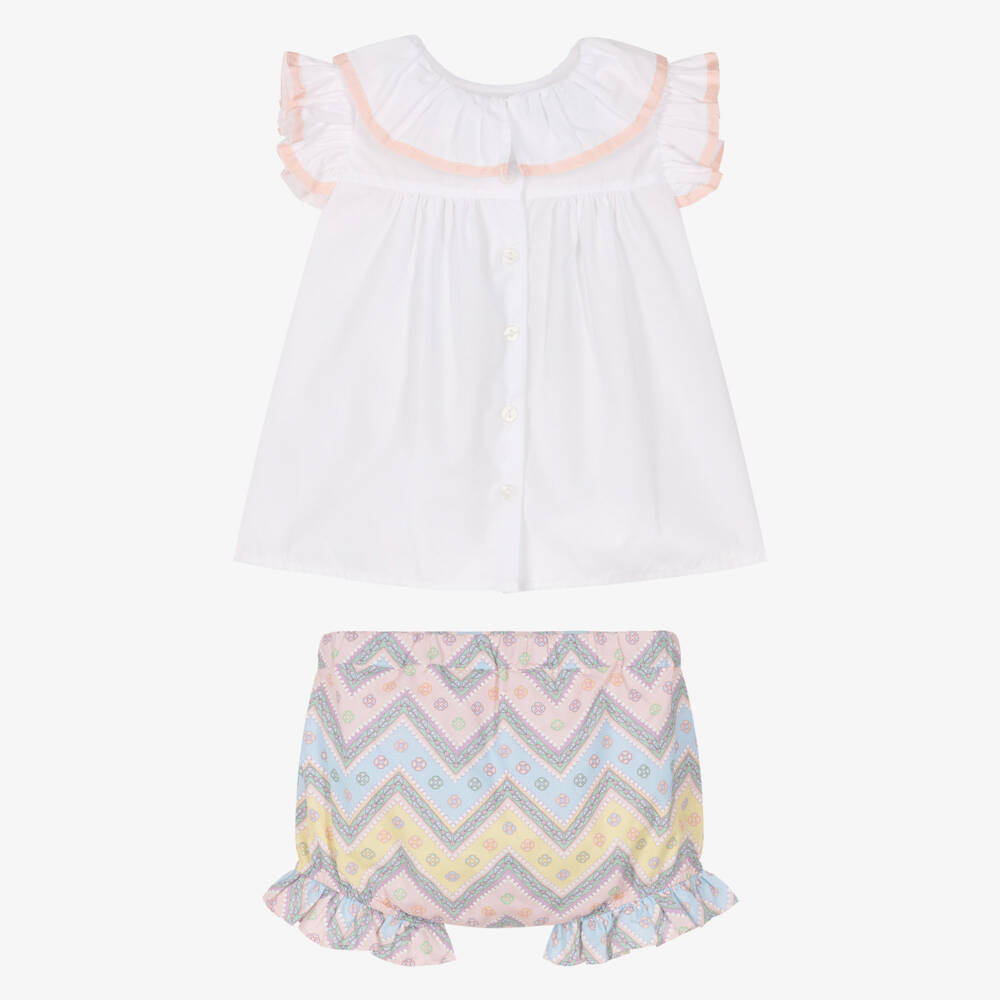 Rochy-Girls Pink & Blue Zigzag Cotton Shorts Set | Childrensalon