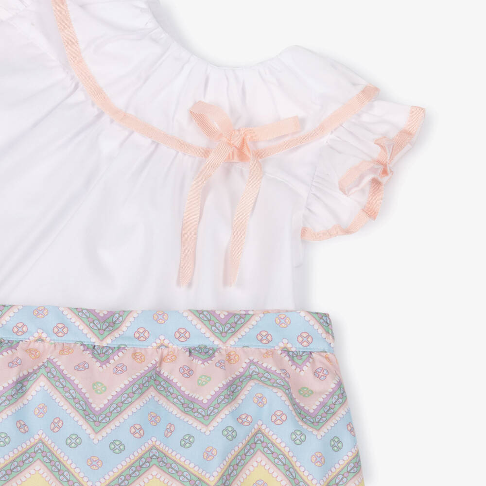 Rochy-Girls Pink & Blue Zigzag Cotton Shorts Set | Childrensalon