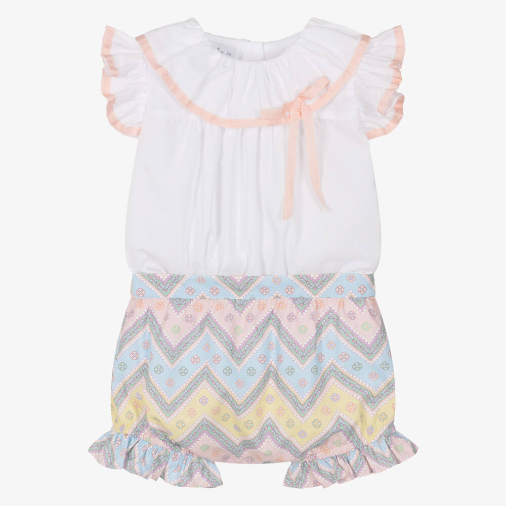 Rochy-Girls Pink & Blue Zigzag Cotton Shorts Set | Childrensalon