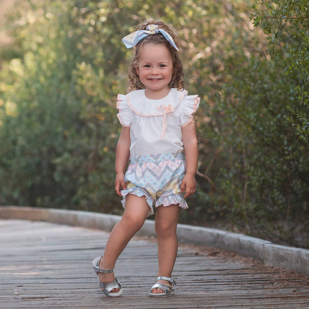 Rochy-Girls Pink & Blue Zigzag Cotton Shorts Set | Childrensalon