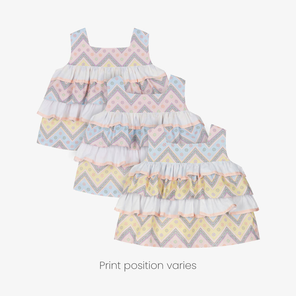 Rochy-Girls Pink & Blue Zigzag Cotton Shorts Set with Scrunchie | Childrensalon