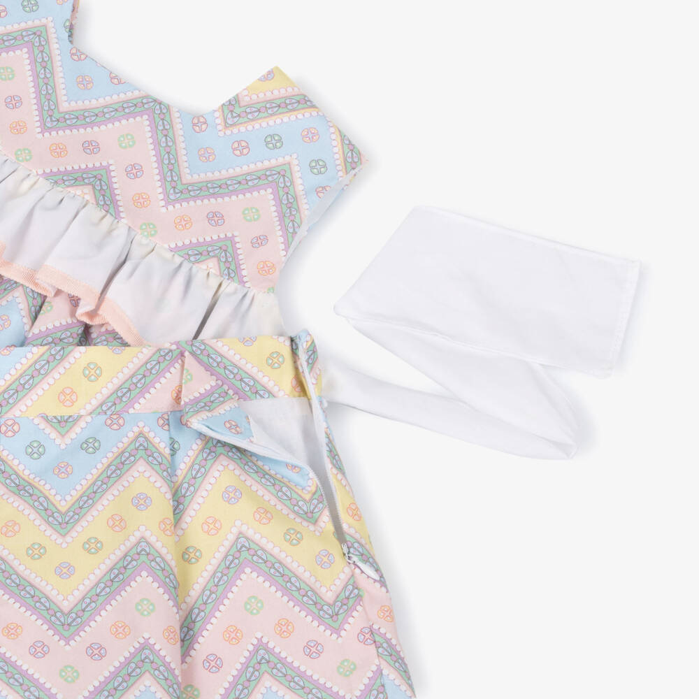 Rochy-Girls Pink & Blue Zigzag Cotton Shorts Set with Scrunchie | Childrensalon