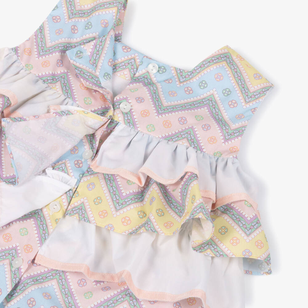 Rochy-Girls Pink & Blue Zigzag Cotton Shorts Set with Scrunchie | Childrensalon