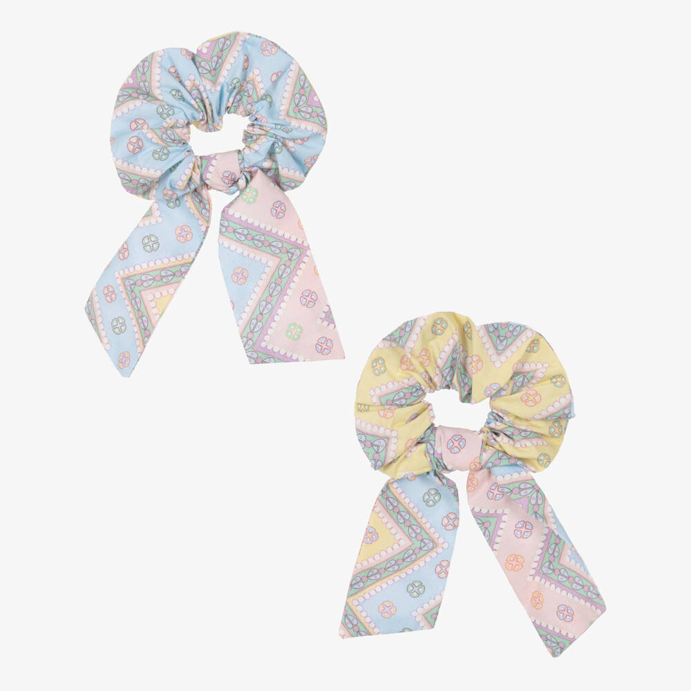 Rochy-Girls Pink & Blue Zigzag Cotton Shorts Set with Scrunchie | Childrensalon