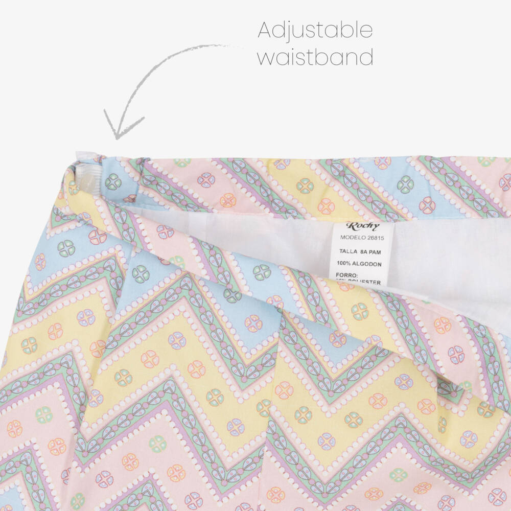 Rochy-Girls Pink & Blue Zigzag Cotton Shorts Set with Scrunchie | Childrensalon