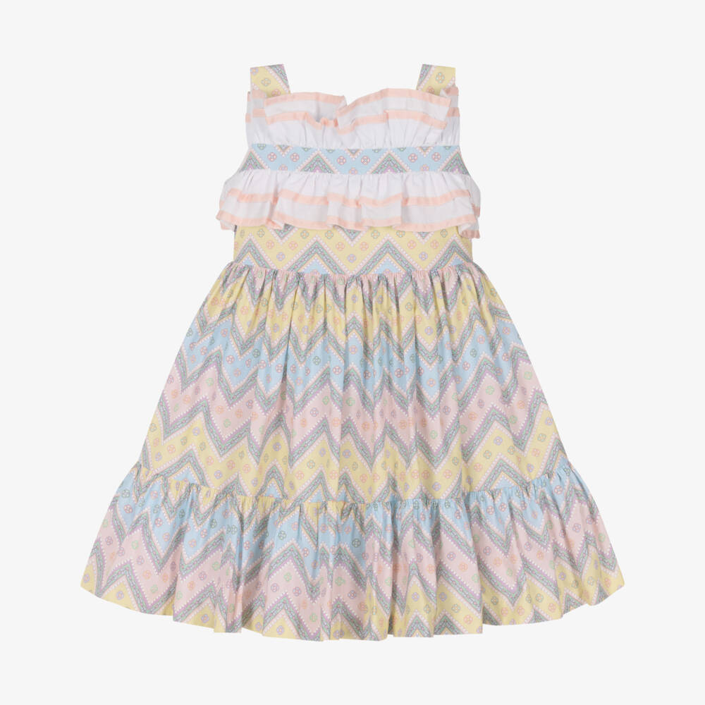 Rochy-Girls Pink & Blue Zigzag Sleeveless Cotton Dress | Childrensalon