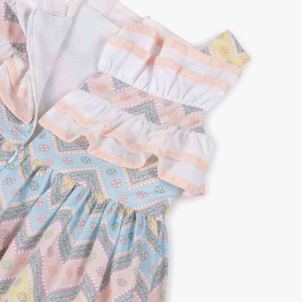 Rochy-Girls Pink & Blue Zigzag Sleeveless Cotton Dress | Childrensalon