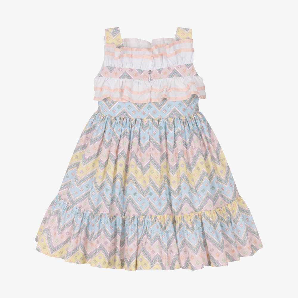 Rochy-Girls Pink & Blue Zigzag Sleeveless Cotton Dress | Childrensalon
