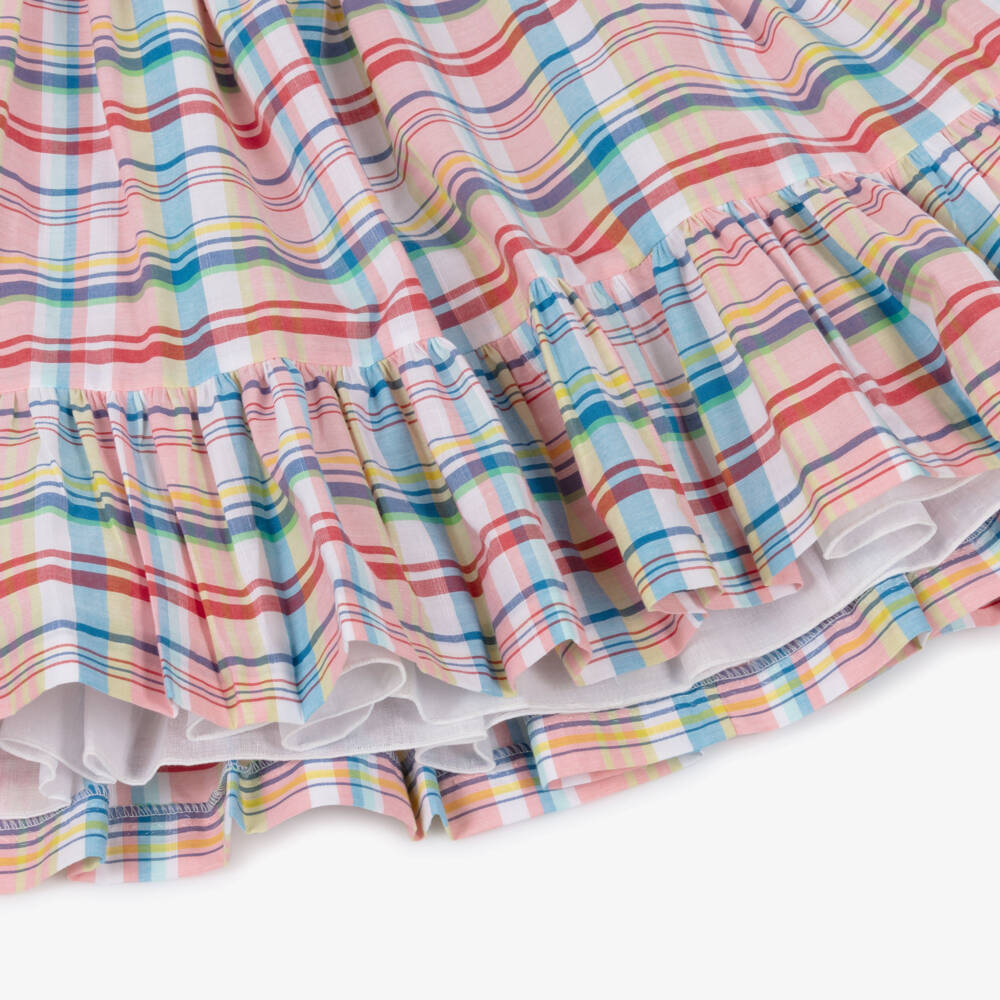 Rochy-Girls Pink Check Cotton Ruffle Dress with White Collar | Childrensalon