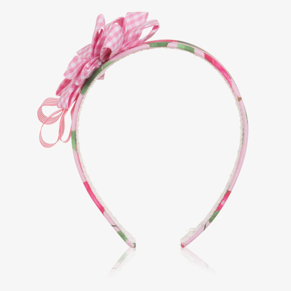 Rochy-Girls Pink Cherry Hairband with Gingham Flower Detail | Childrensalon