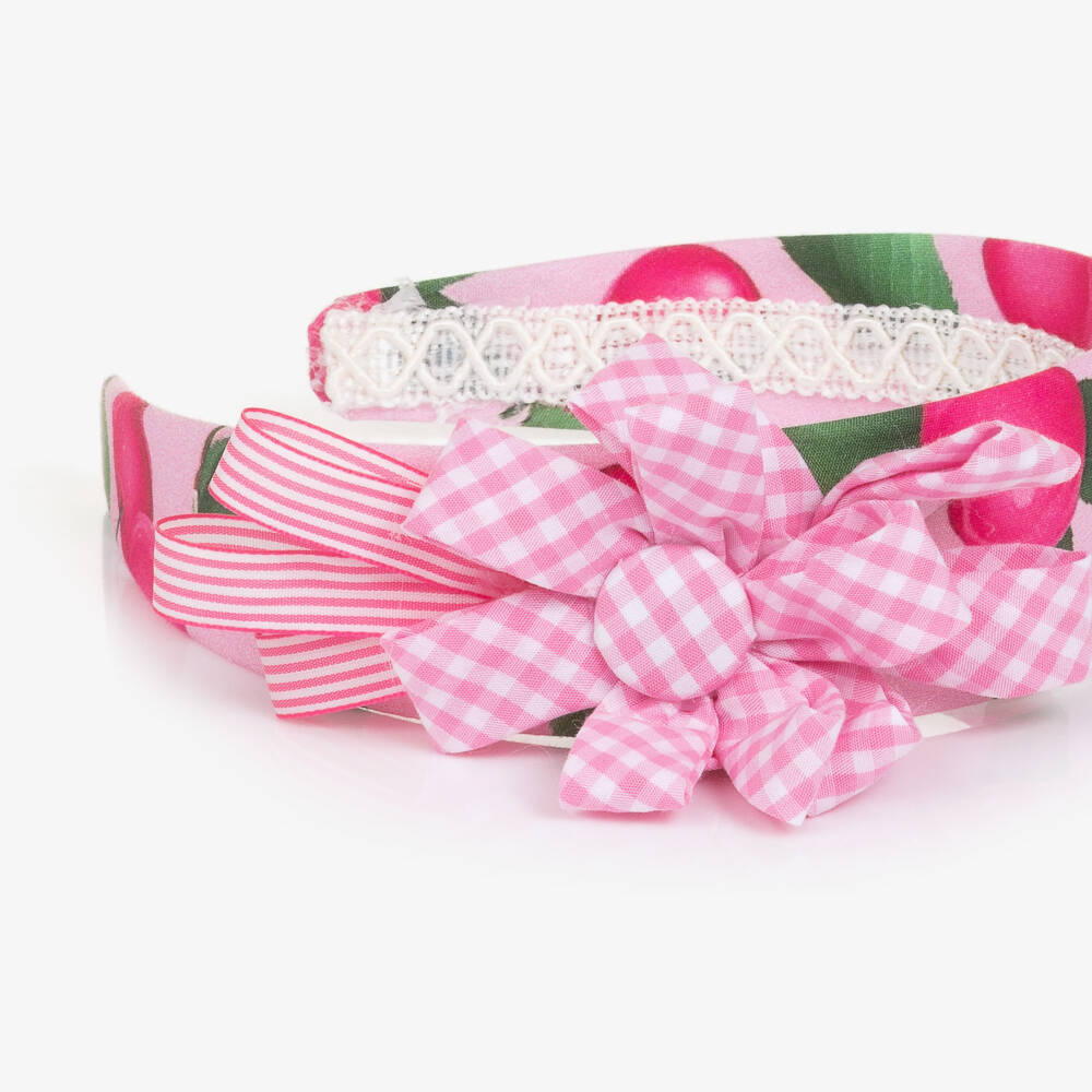 Rochy-Girls Pink Cherry Hairband with Gingham Flower Detail | Childrensalon