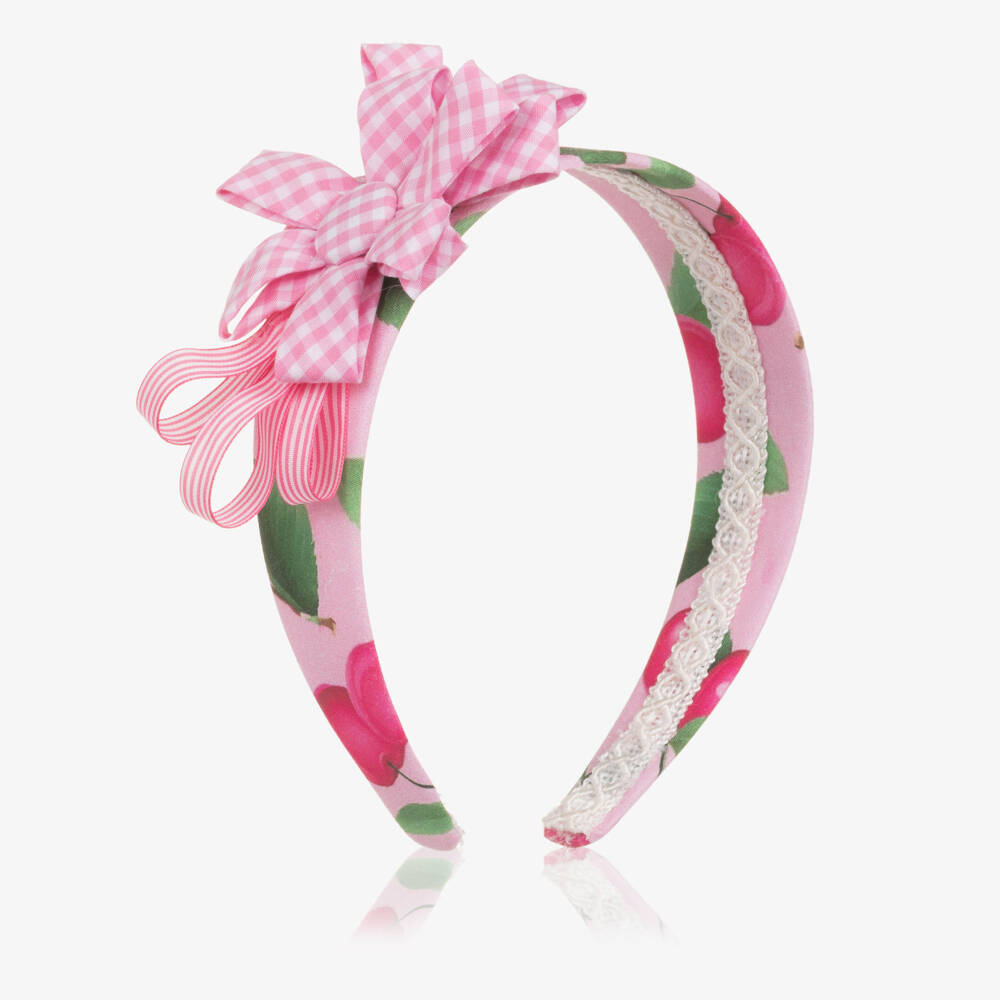 Rochy-Girls Pink Cherry Hairband with Gingham Flower Detail | Childrensalon