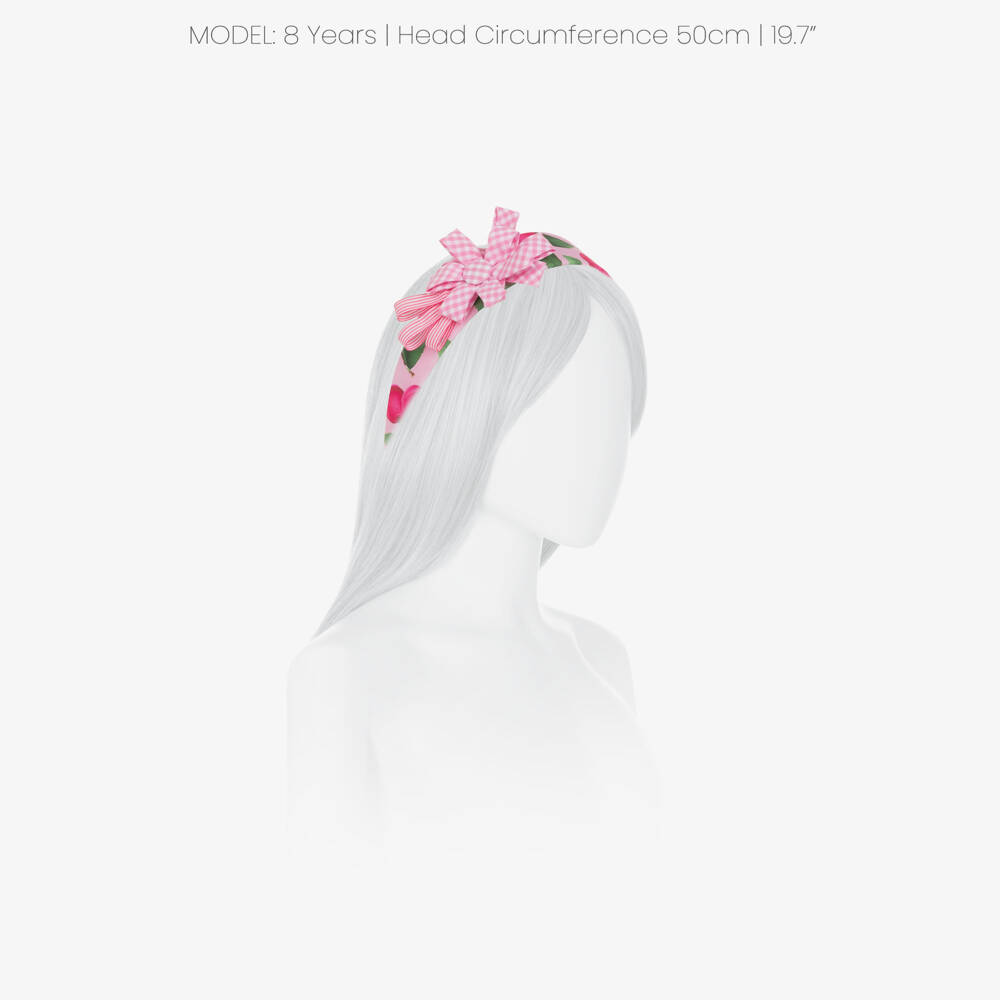 Rochy-Girls Pink Cherry Hairband with Gingham Flower Detail | Childrensalon