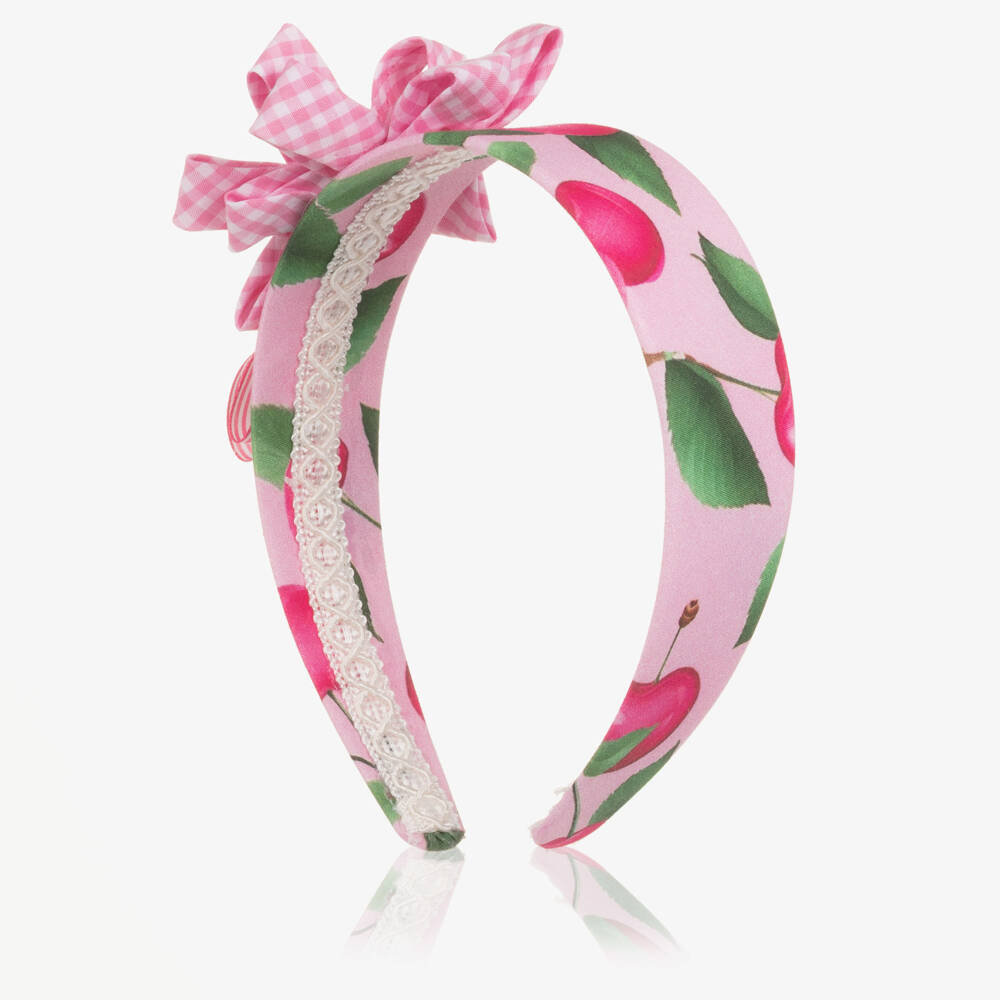 Rochy-Girls Pink Cherry Hairband with Gingham Flower Detail | Childrensalon