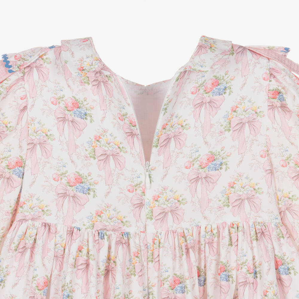 Rochy-Girls Pink Dress with Floral Bow Print | Childrensalon