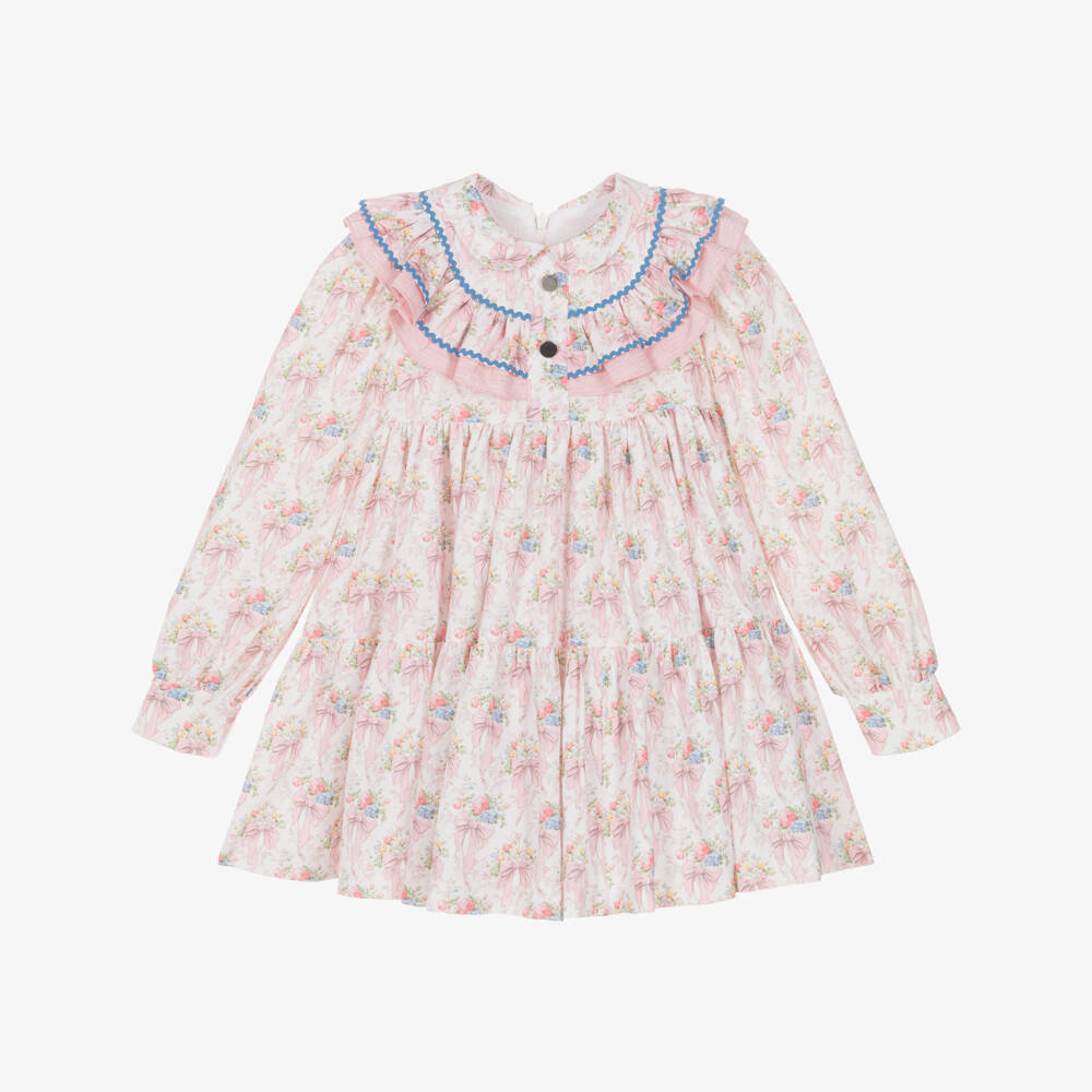Rochy-Girls Pink Dress with Floral Bow Print | Childrensalon
