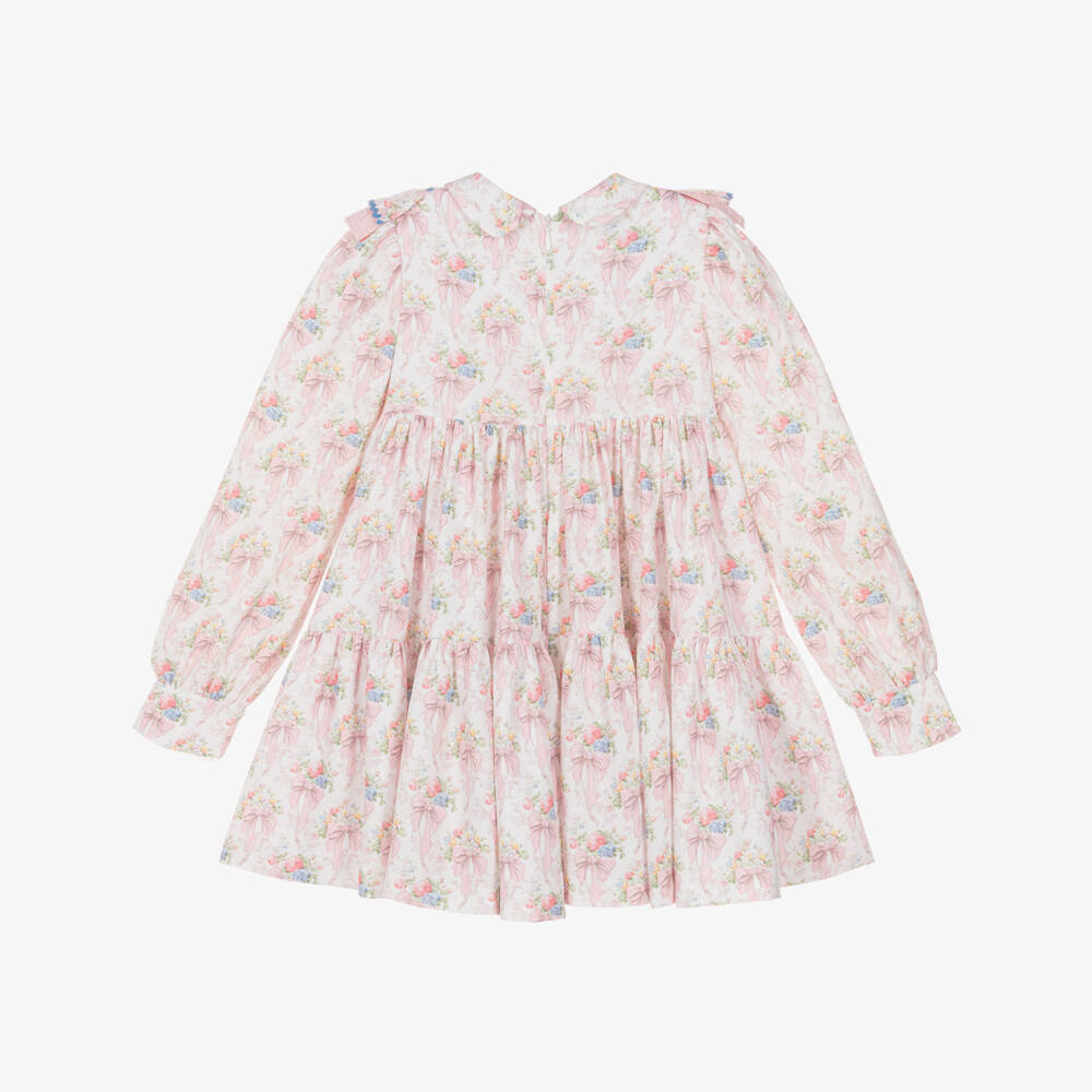 Rochy-Girls Pink Dress with Floral Bow Print | Childrensalon