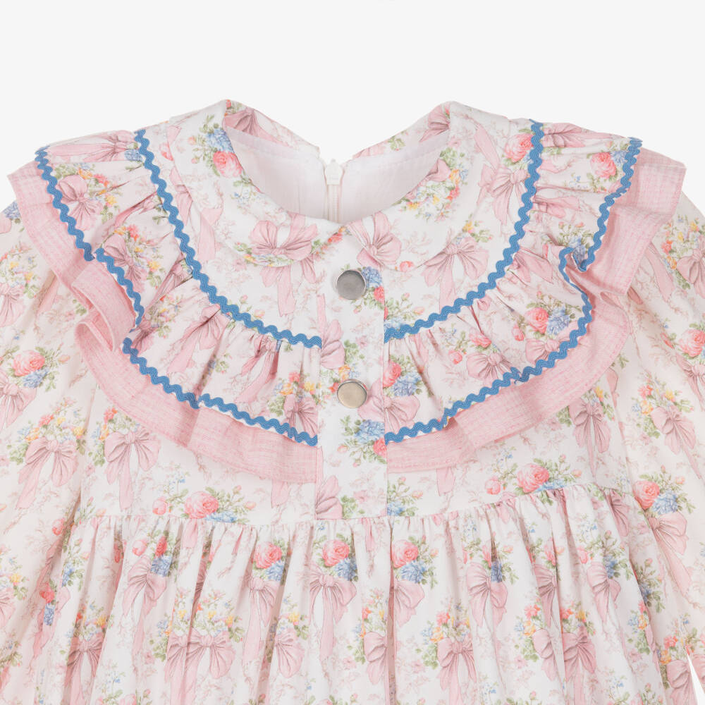 Rochy-Girls Pink Dress with Floral Bow Print | Childrensalon