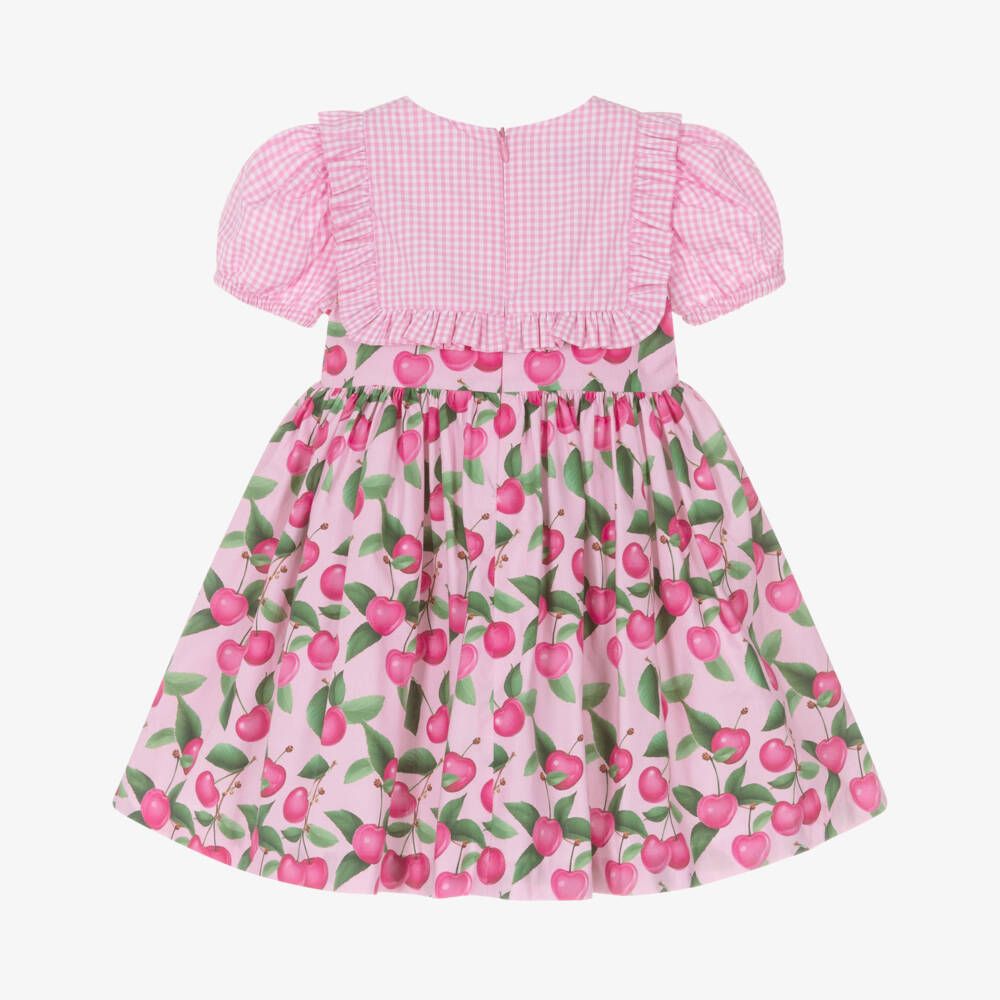 Rochy-Girls Pink Gingham & Cherries Cotton Dess  | Childrensalon