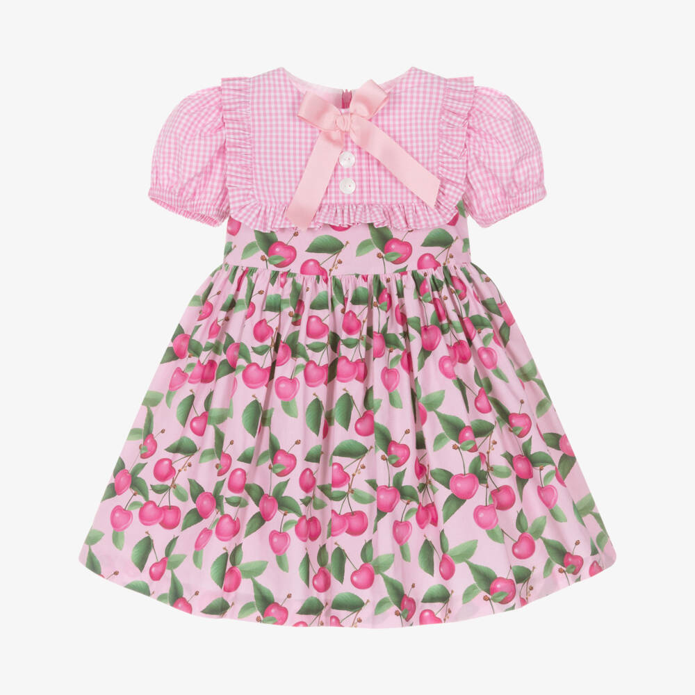 Rochy-Girls Pink Gingham & Cherries Cotton Dess  | Childrensalon