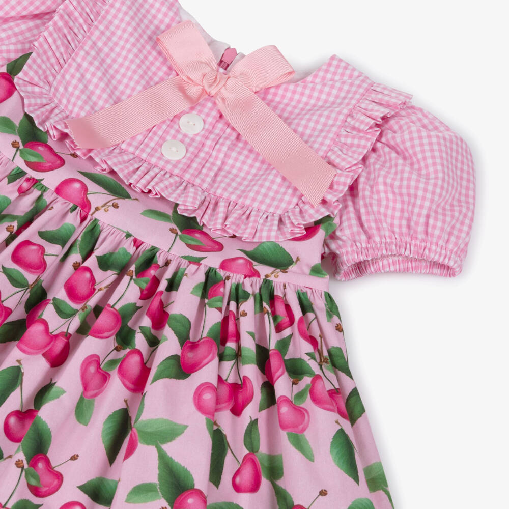 Rochy-Girls Pink Gingham & Cherries Cotton Dess  | Childrensalon