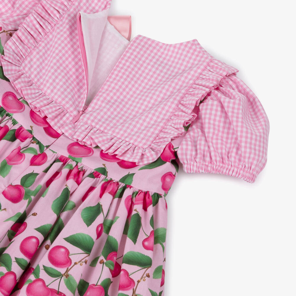 Rochy-Girls Pink Gingham & Cherries Cotton Dess  | Childrensalon