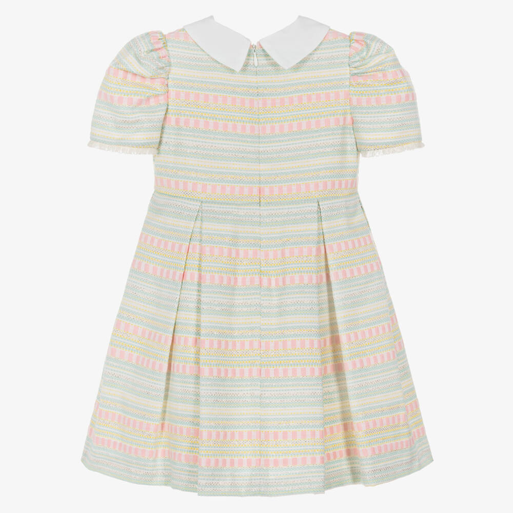 Rochy-Girls Pink & Green Pastel Stripe Tweed Dress | Childrensalon
