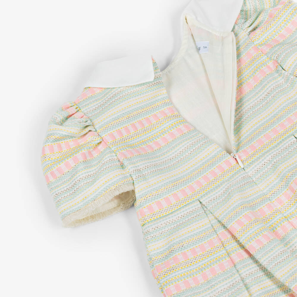 Rochy-Girls Pink & Green Pastel Stripe Tweed Dress | Childrensalon