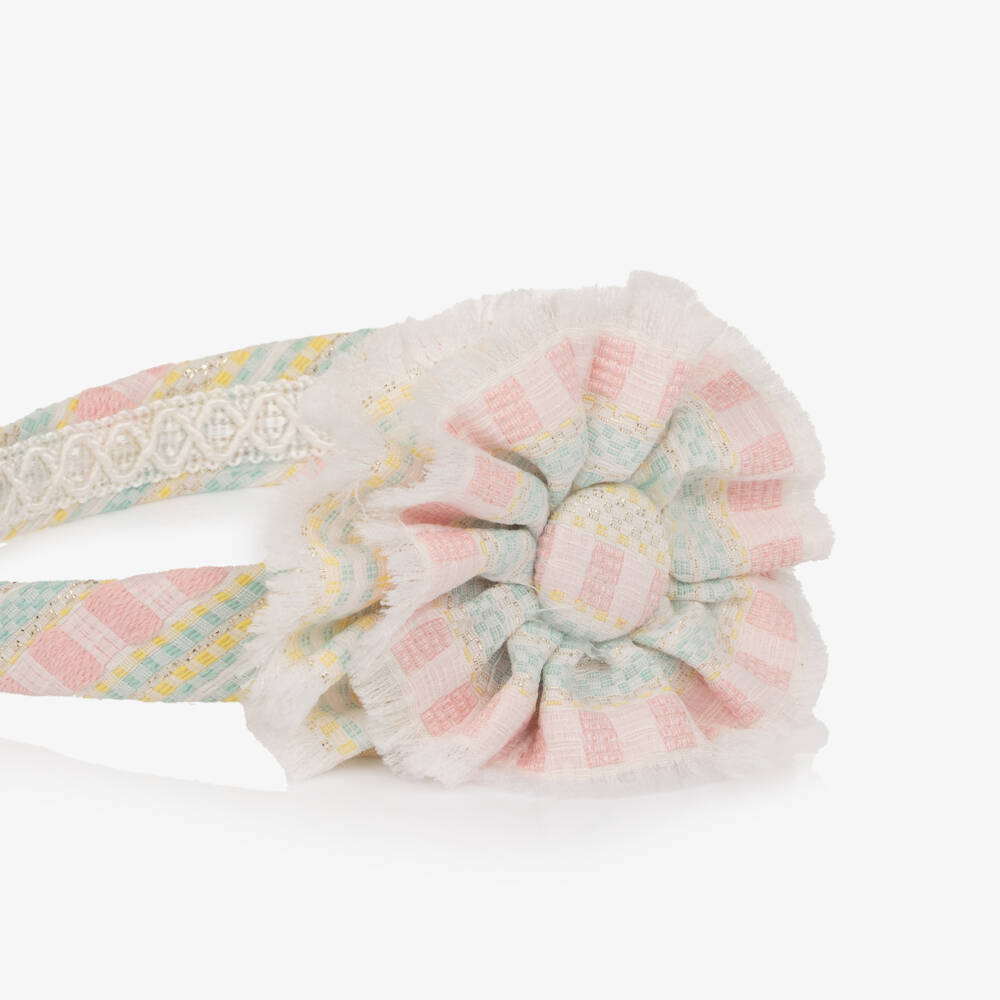 Rochy-Girls Pink & Green Patterned Hairband with Flower Appliqué | Childrensalon