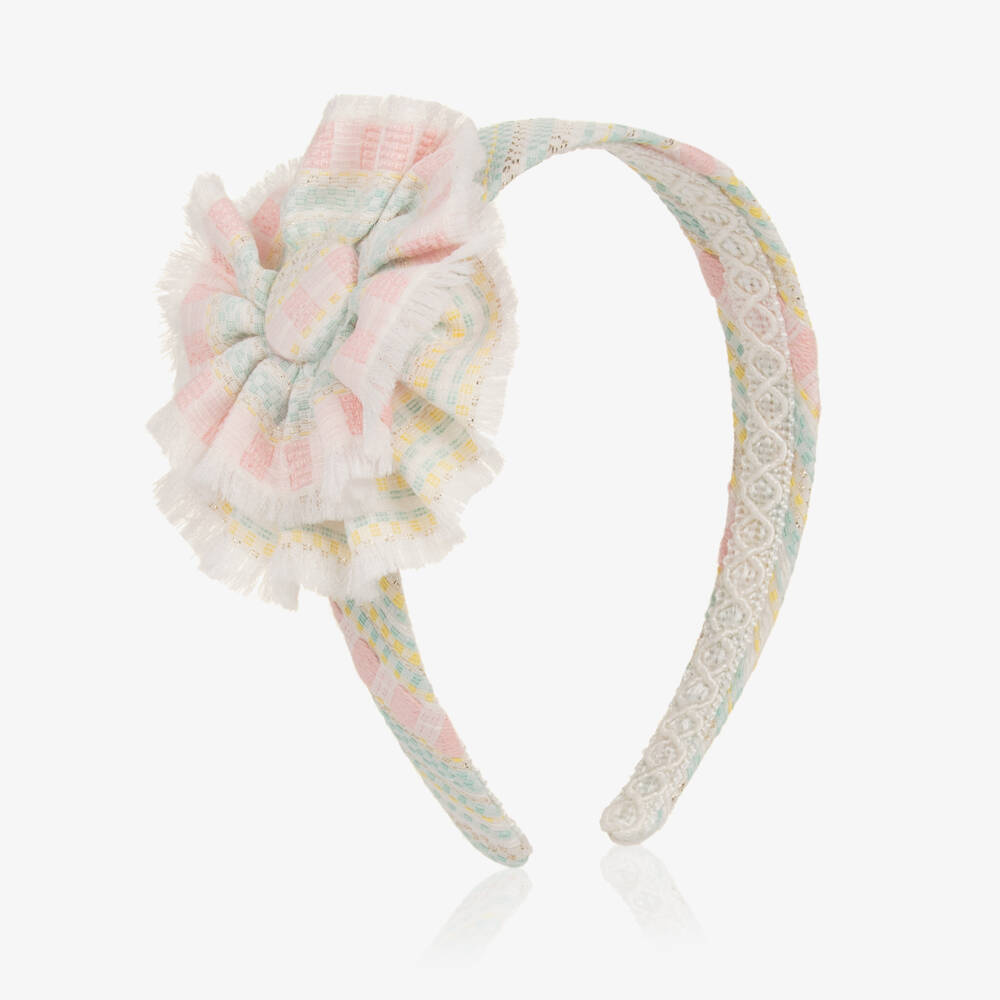 Rochy-Girls Pink & Green Patterned Hairband with Flower Appliqué | Childrensalon