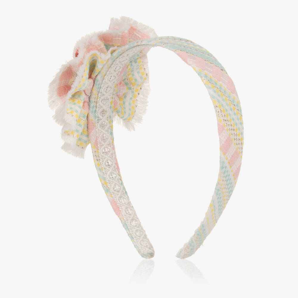 Rochy-Girls Pink & Green Patterned Hairband with Flower Appliqué | Childrensalon