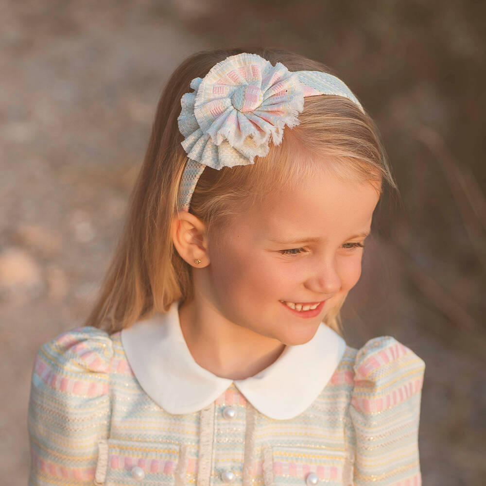 Rochy-Girls Pink & Green Patterned Hairband with Flower Appliqué | Childrensalon