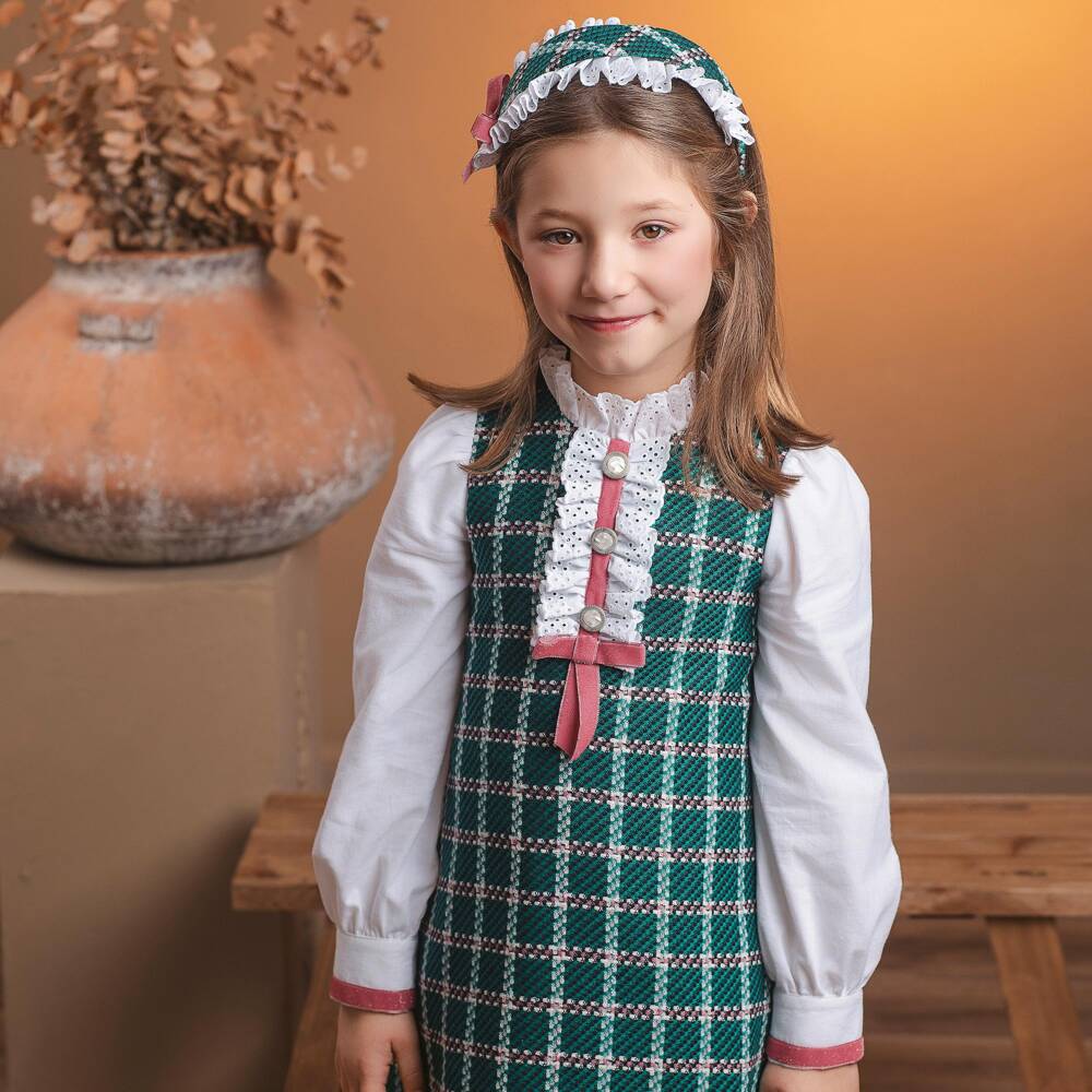 Rochy-Girls Teal Green & White Tweed Dress | Childrensalon
