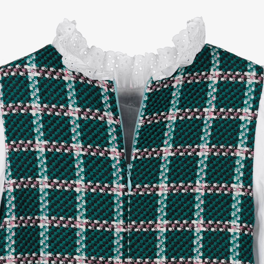 Rochy-Girls Teal Green & White Tweed Dress | Childrensalon