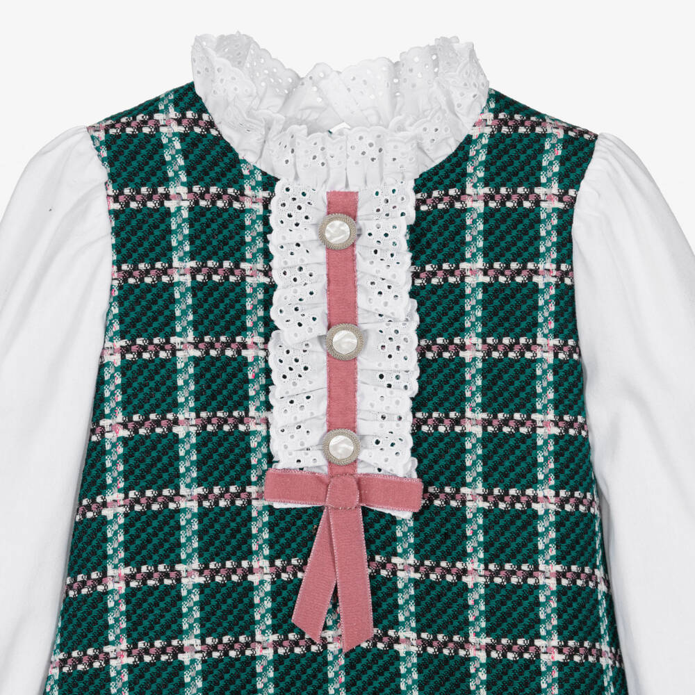 Rochy-Girls Teal Green & White Tweed Dress | Childrensalon