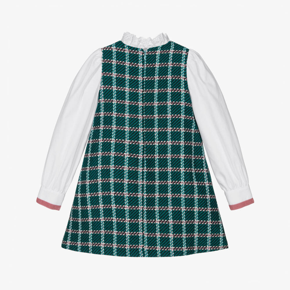 Rochy-Girls Teal Green & White Tweed Dress | Childrensalon