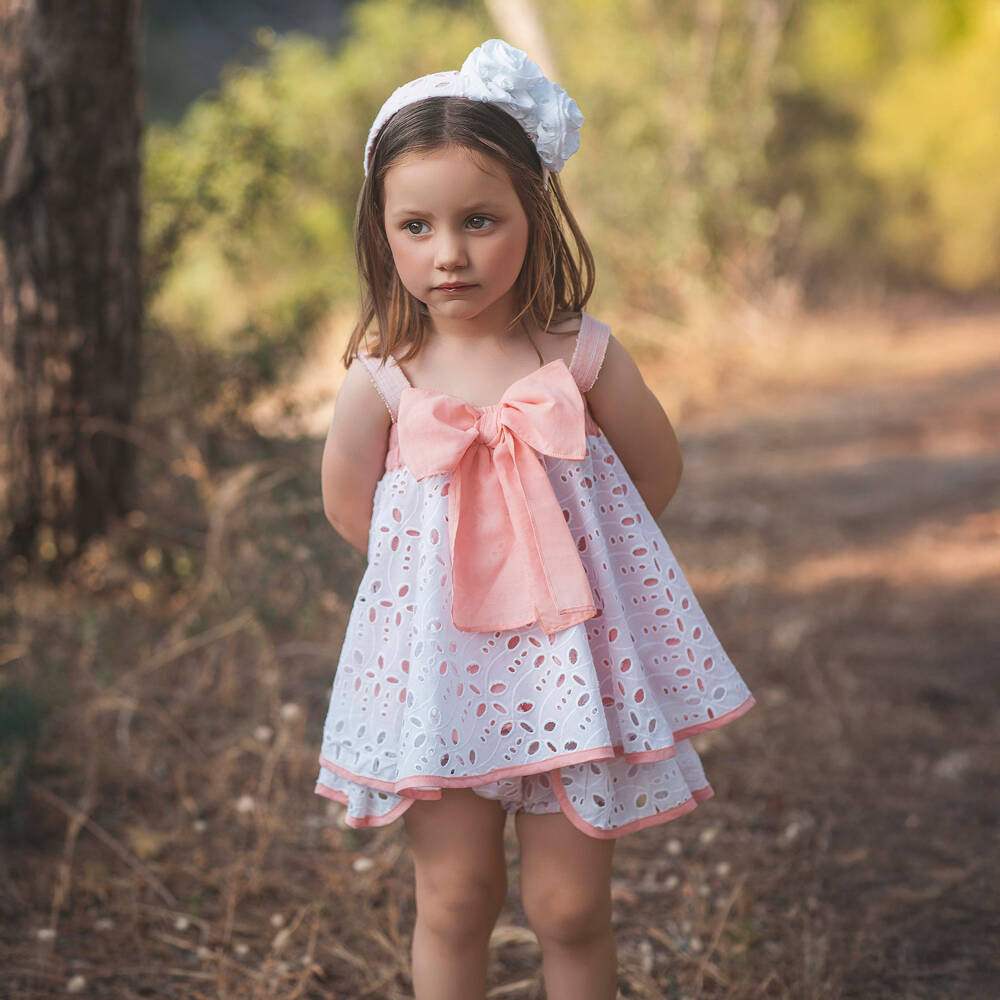 Rochy-طقم شورت مزين بكشكش لون زهري وأبيض للبنات | Childrensalon