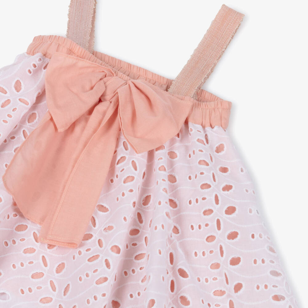 Rochy-Girls White & Pink Broderie Anglaise Ruffled Shorts Set | Childrensalon