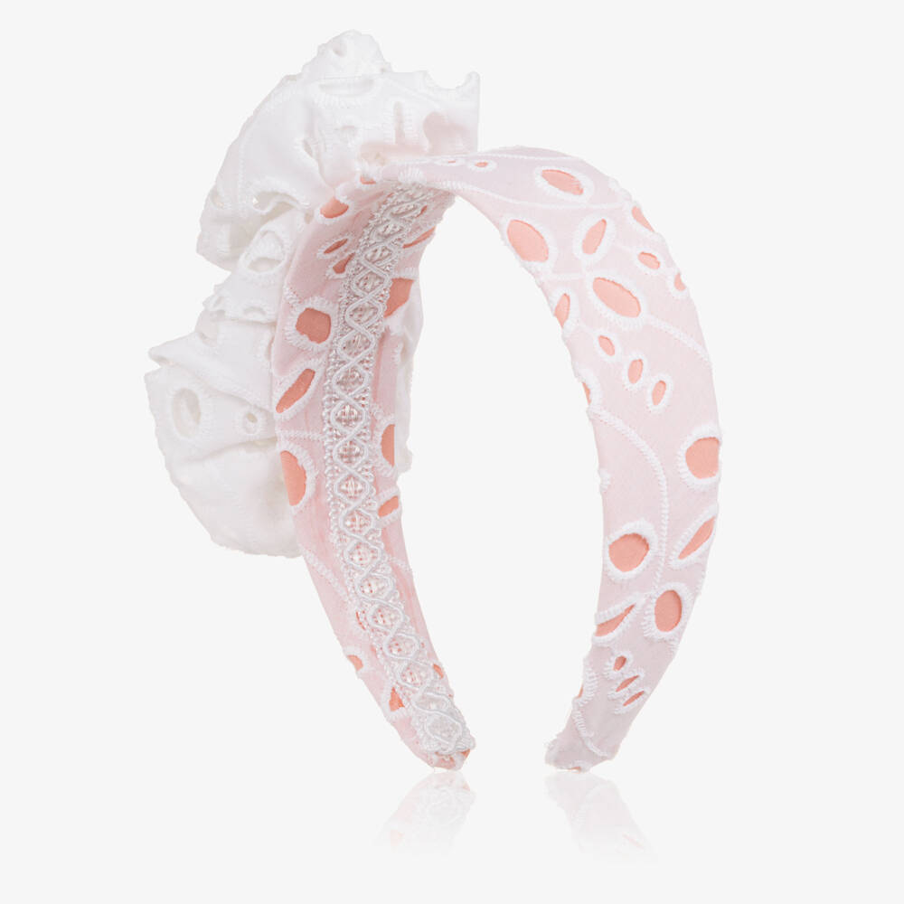 Rochy-Ободок бело-розовый с цветочной отделкой для девочек | Childrensalon