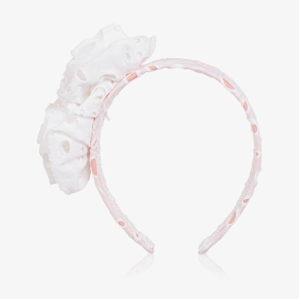 Rochy-Ободок бело-розовый с цветочной отделкой для девочек | Childrensalon