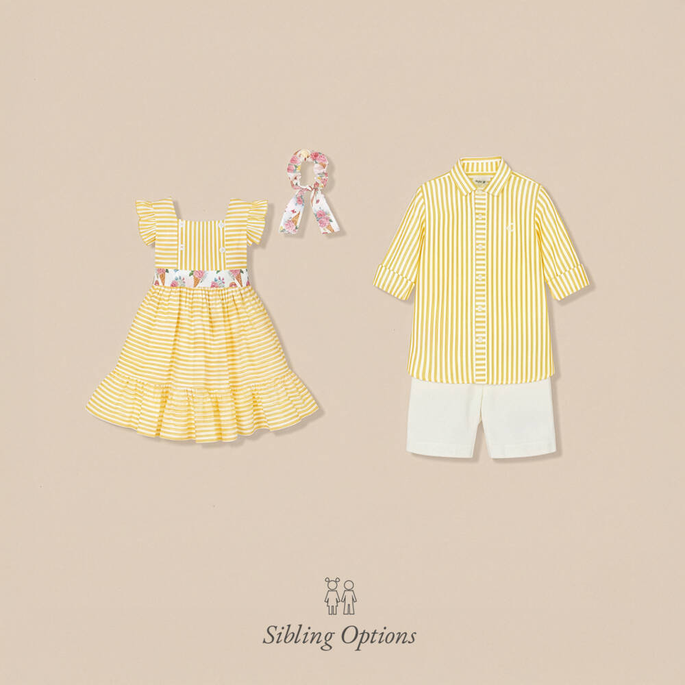Rochy-Girls Yellow & White Striped Cotton Dress Set | Childrensalon