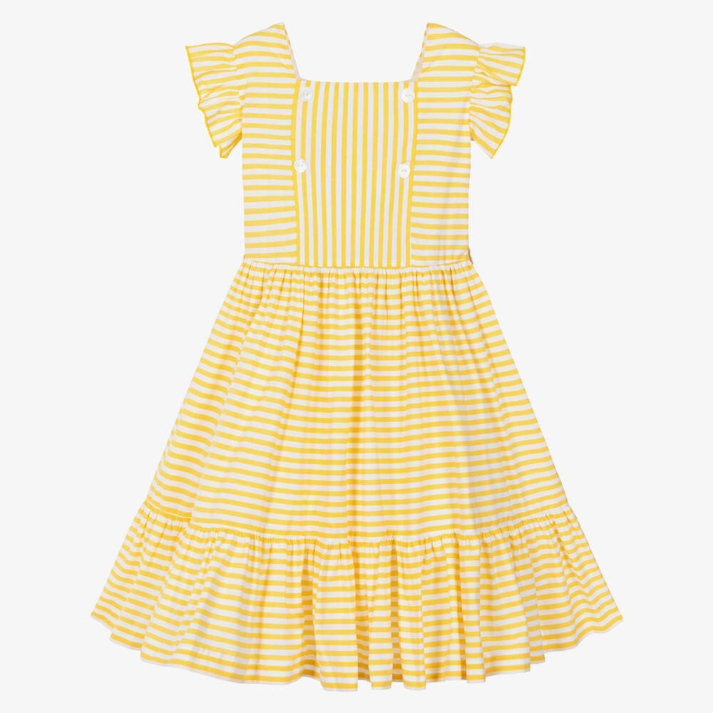 Rochy-Girls Yellow & White Striped Cotton Dress Set | Childrensalon