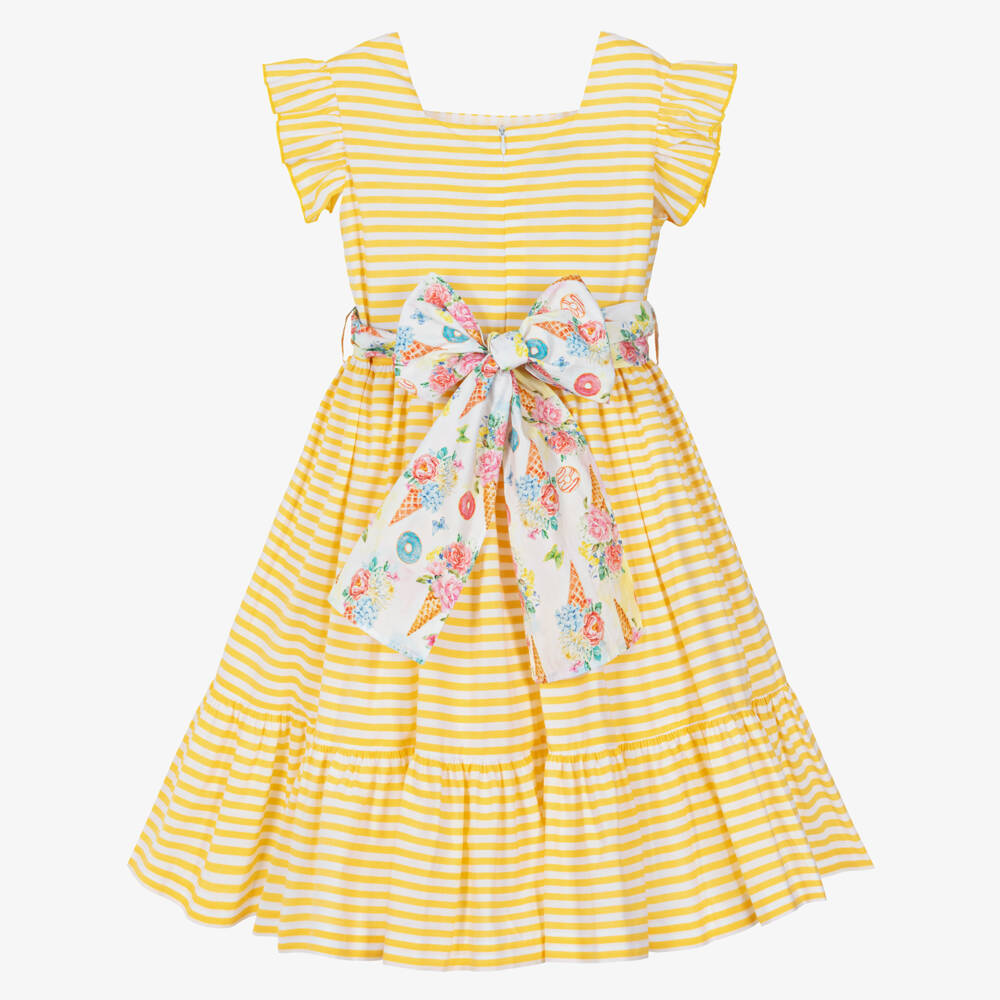 Rochy-Girls Yellow & White Striped Cotton Dress Set | Childrensalon