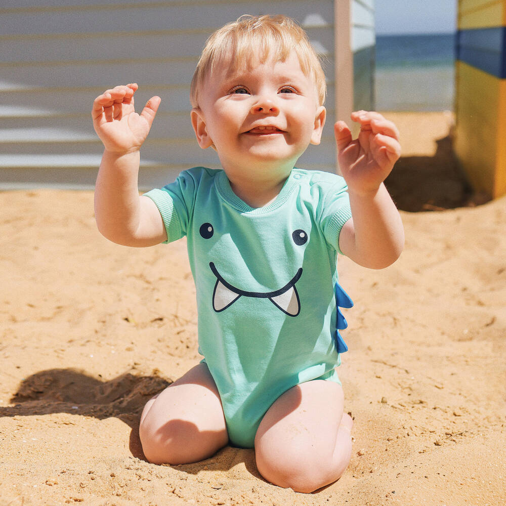 Rock Your Baby-Baby Boys Aqua Green Cotton Dino Bodysuit | Childrensalon