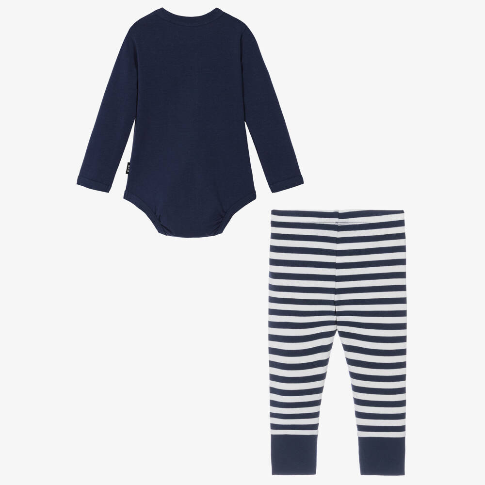 Rock Your Baby-Baby Boys Blue Cotton Bodysuit Set with Striped Leggings | Childrensalon
