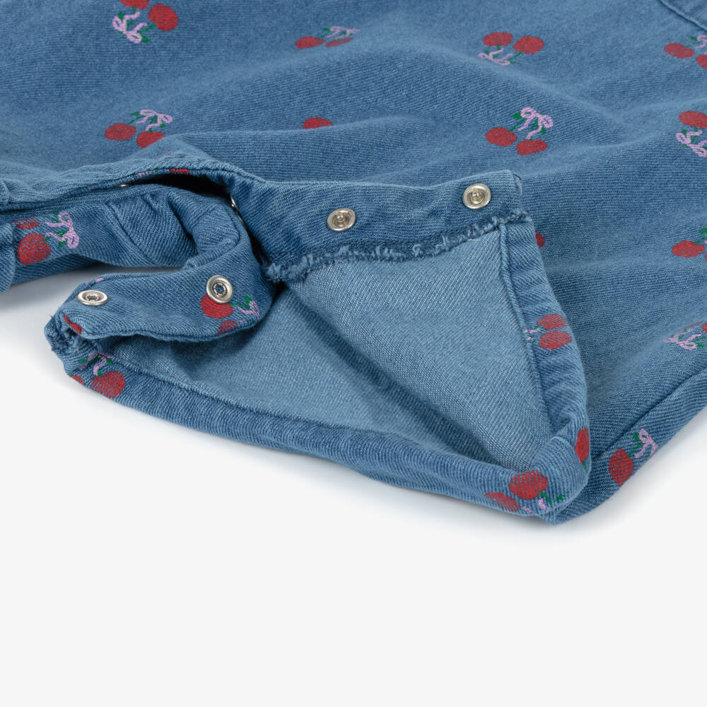 Rock Your Baby-Baby Girls Blue Denim Short Dungarees with Cherry Print | Childrensalon