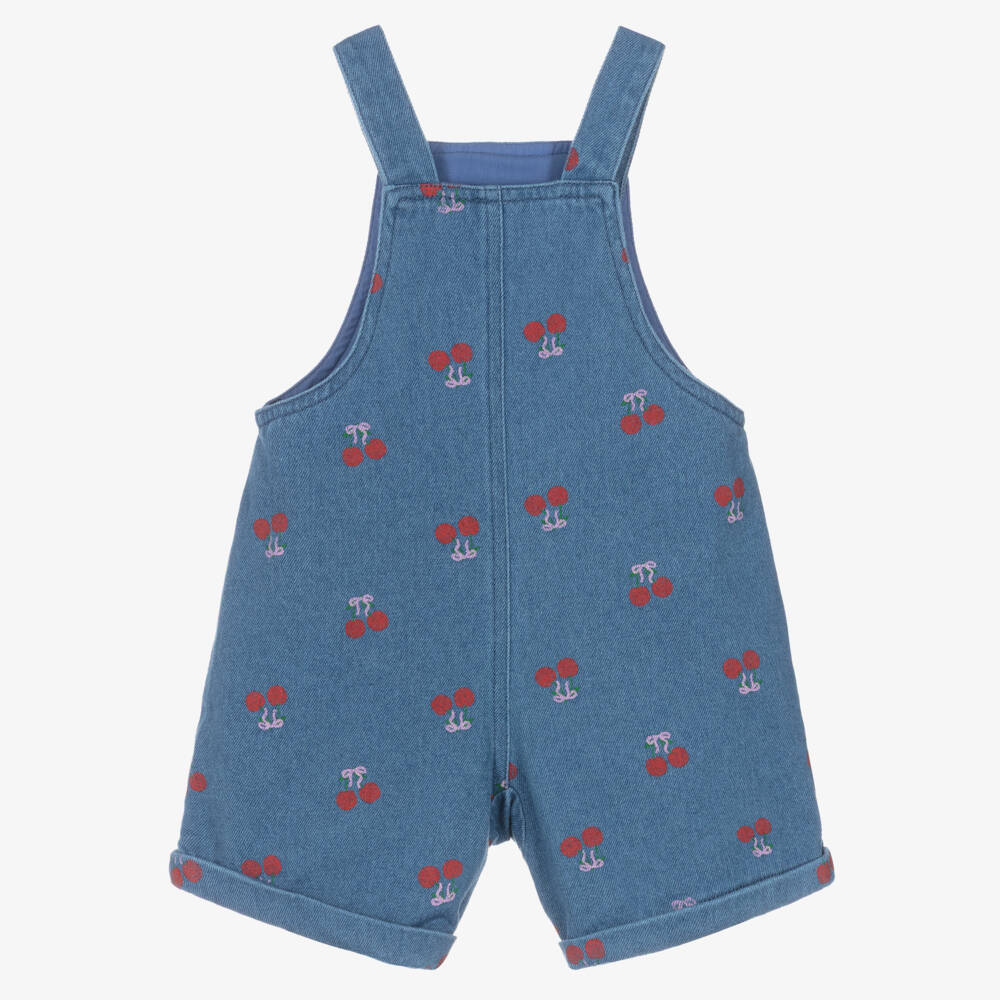 Rock Your Baby-Baby Girls Blue Denim Short Dungarees with Cherry Print | Childrensalon