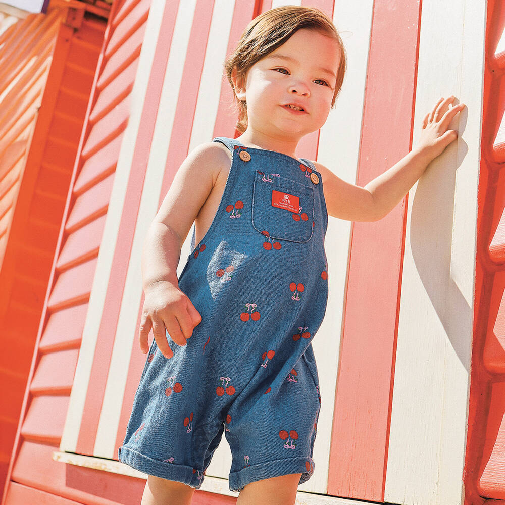 Rock Your Baby- دنغري بطبعة كرز دنيم لون أزرق للبنات الرضع | Childrensalon