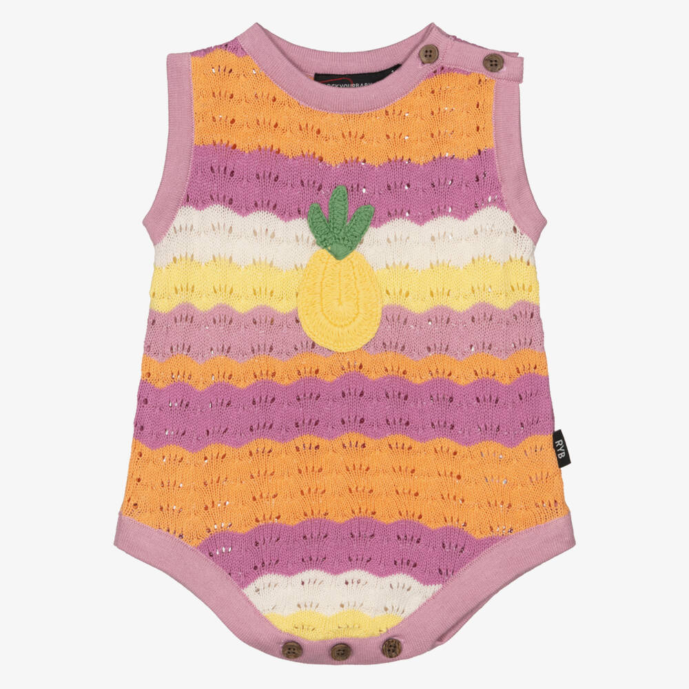 Rock Your Baby-Baby Girls Lilac Purple Striped Crochet Shortie | Childrensalon
