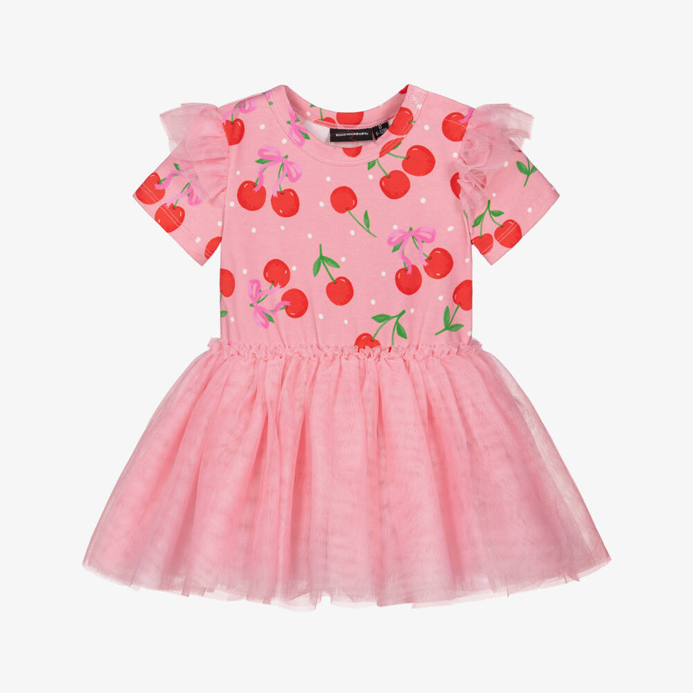Rock Your Baby-Baby Girls Pink Cherry Jersey & Tulle Dress | Childrensalon